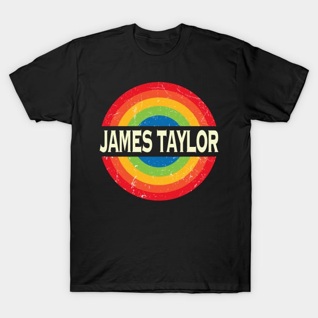 Personalized James Name Retro Rainbow Circle Distressed Style T-Shirt by Roza Wolfwings